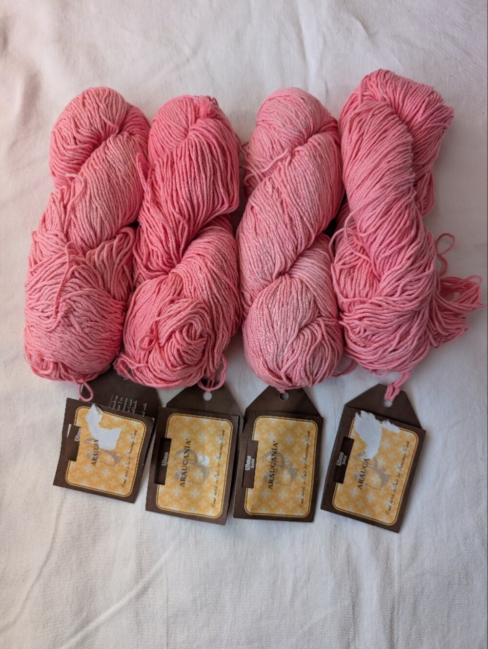 Araucania Ulmo Solid Pink Hand-dyed Cotton Yarn - 3 Skeins + 1 Skein Damaged